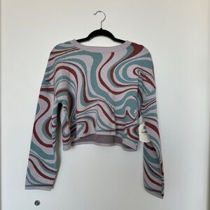 Altar’d State NWT Lavender Teal and Rust Groovy Crewneck Sweater Cropped